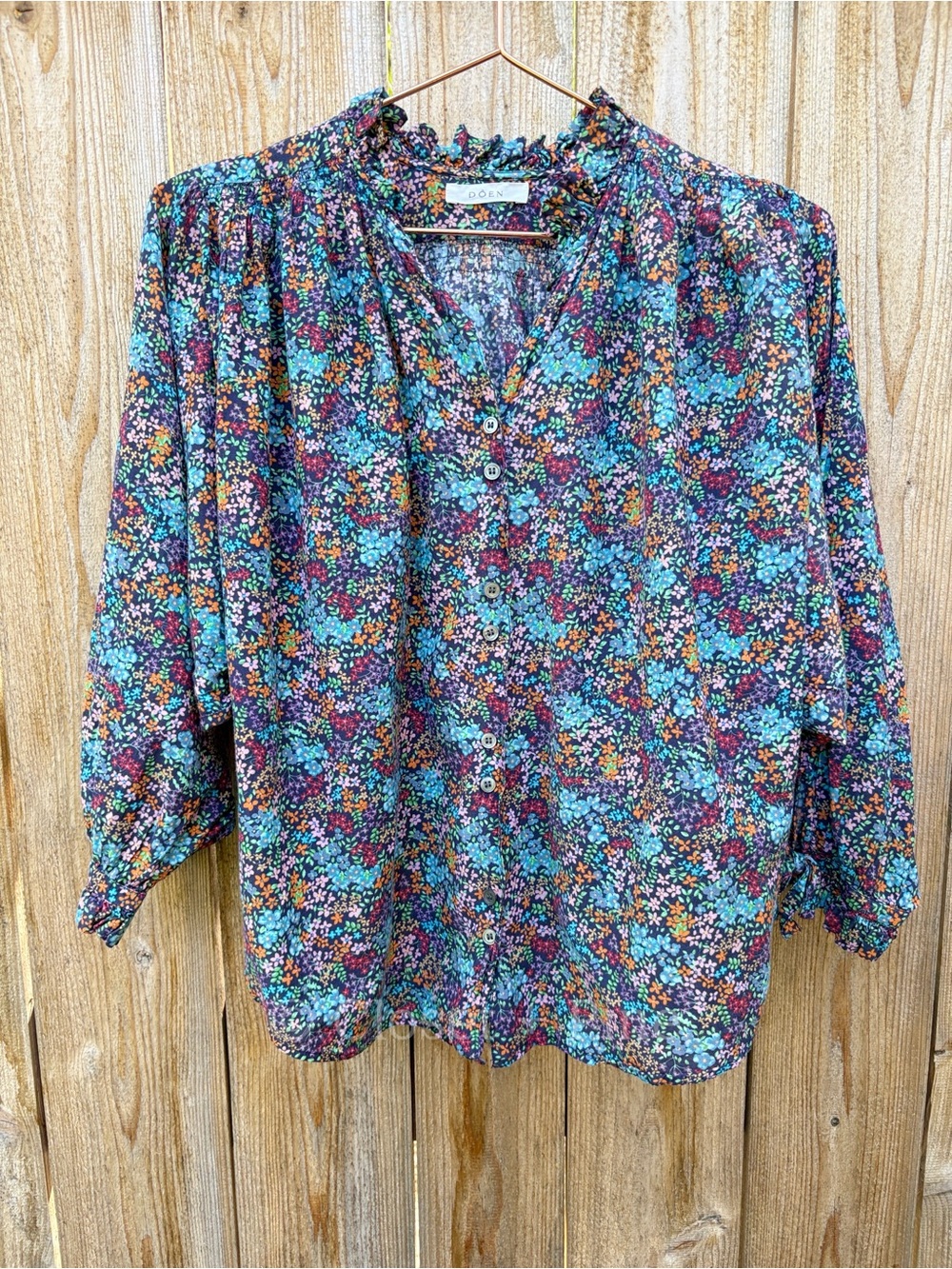 Doen Rose Top in Navy Lady Bird Floral Size XS Blouse Cottagecore Prairie Boho - Picture 3 of 17